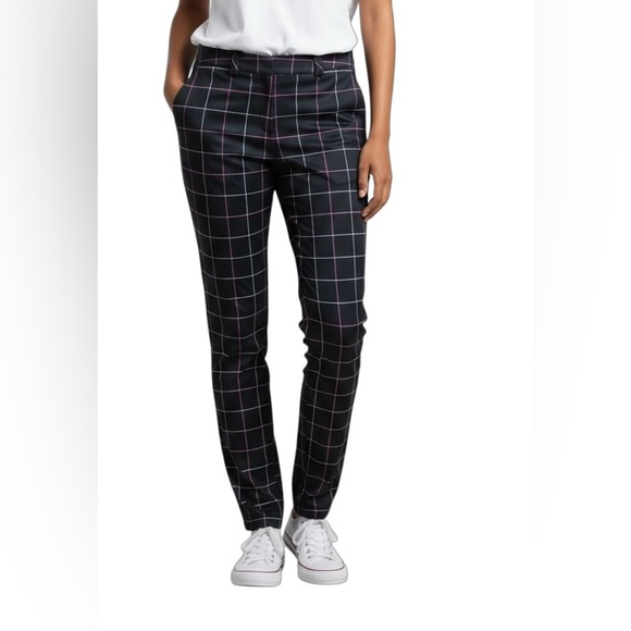 Nike Dri-FIT Golf Tour Performance Plaid Trouser Pant Sz 10 Black Pink White - Picture 1 of 6